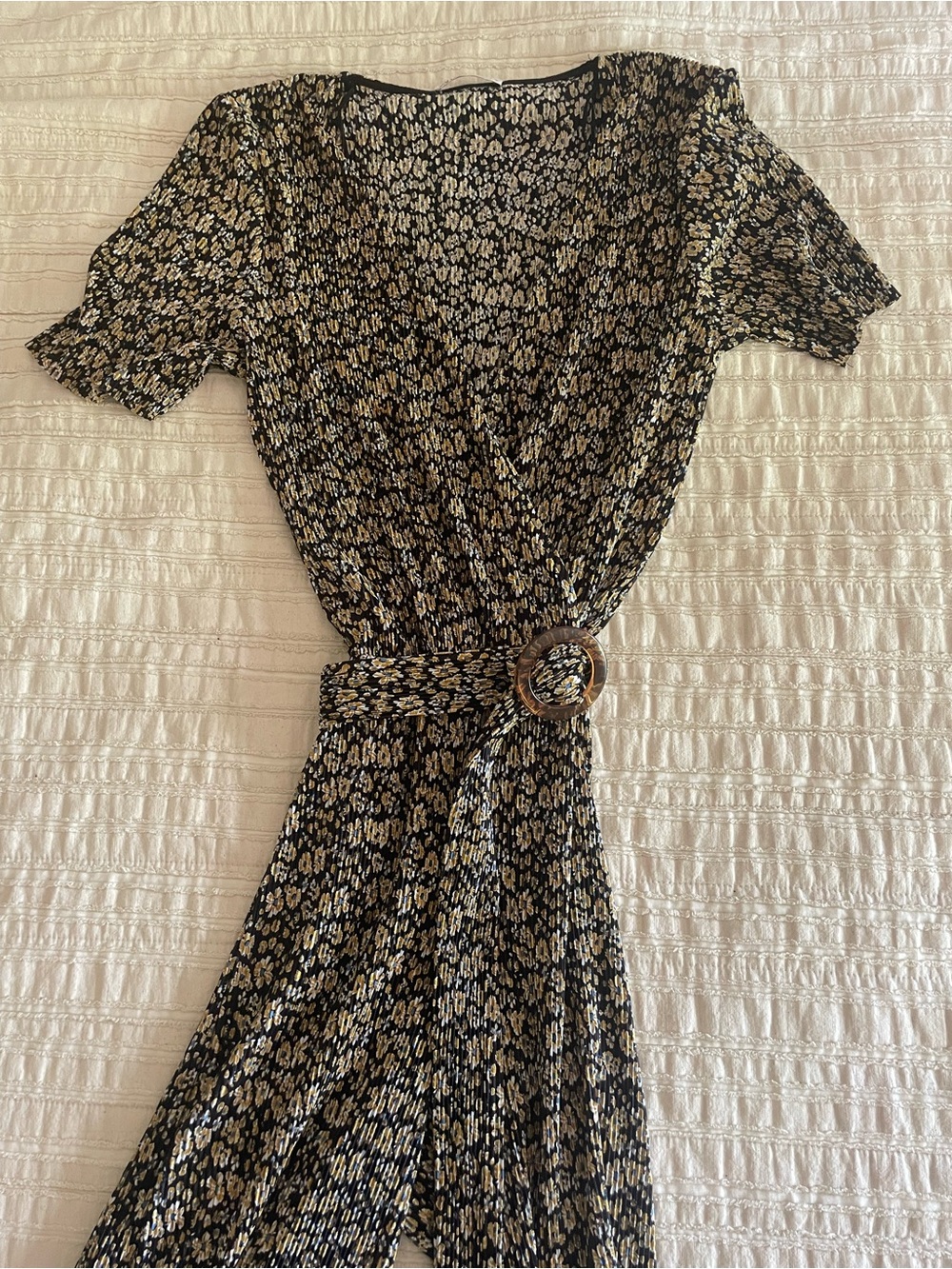 Zara Black and Cream Floral Jumpsuit with Belted Waist